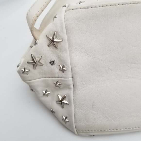 Jimmy Choo Tote Bag Cream Color Leather Star Studded Purse - Picture 4 of 12
